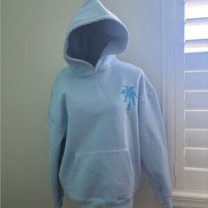 Sky Blue Hoodie Pink Palm Puff